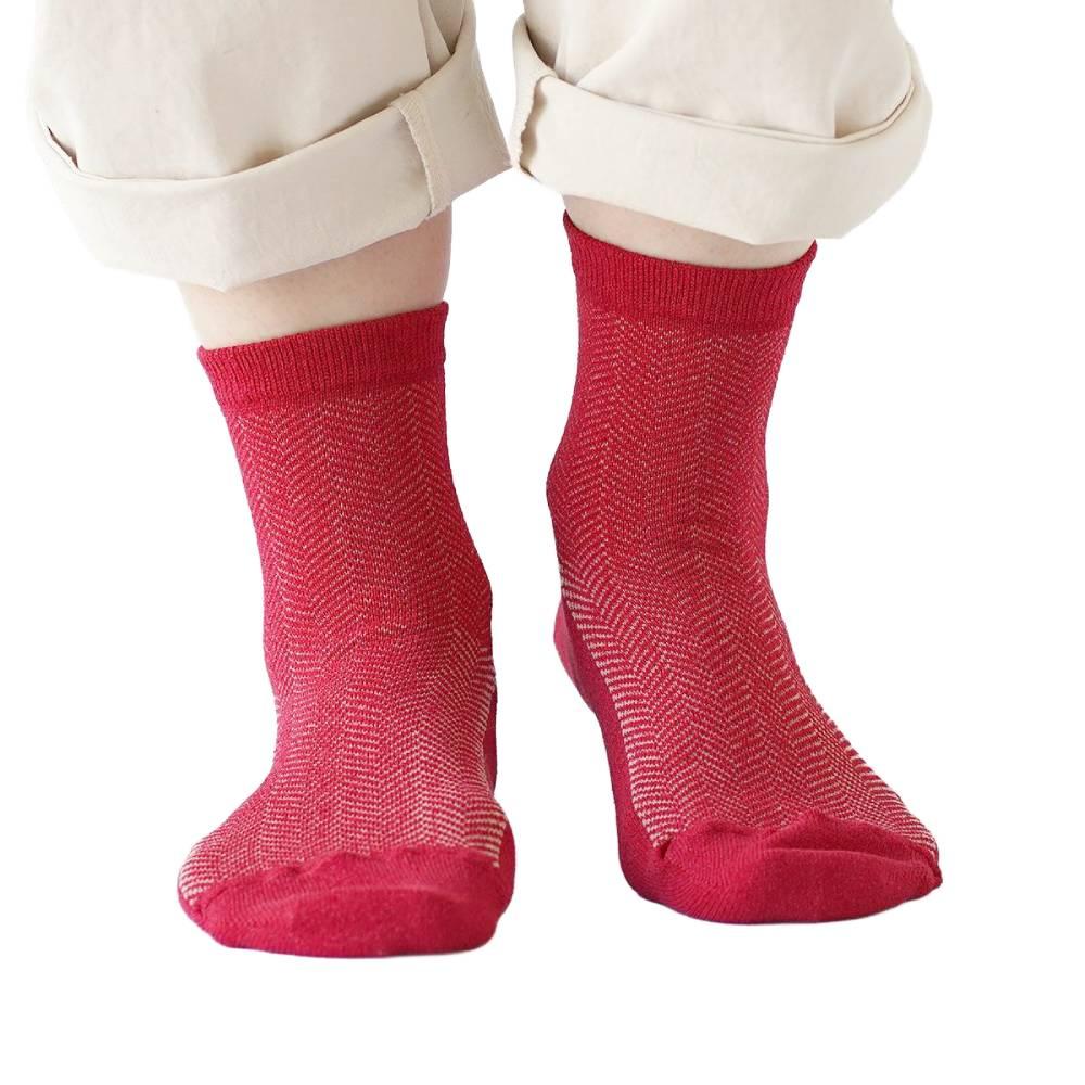 Herringbone Pattern Socks Red Absorbent Washi Paper Fabric  24.5cm
