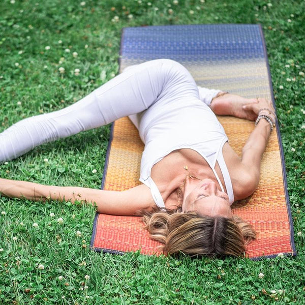 Ikehiko Yoga Mat Igusa Tatami & Kaihara Denim Rainbow Pattern 180cm