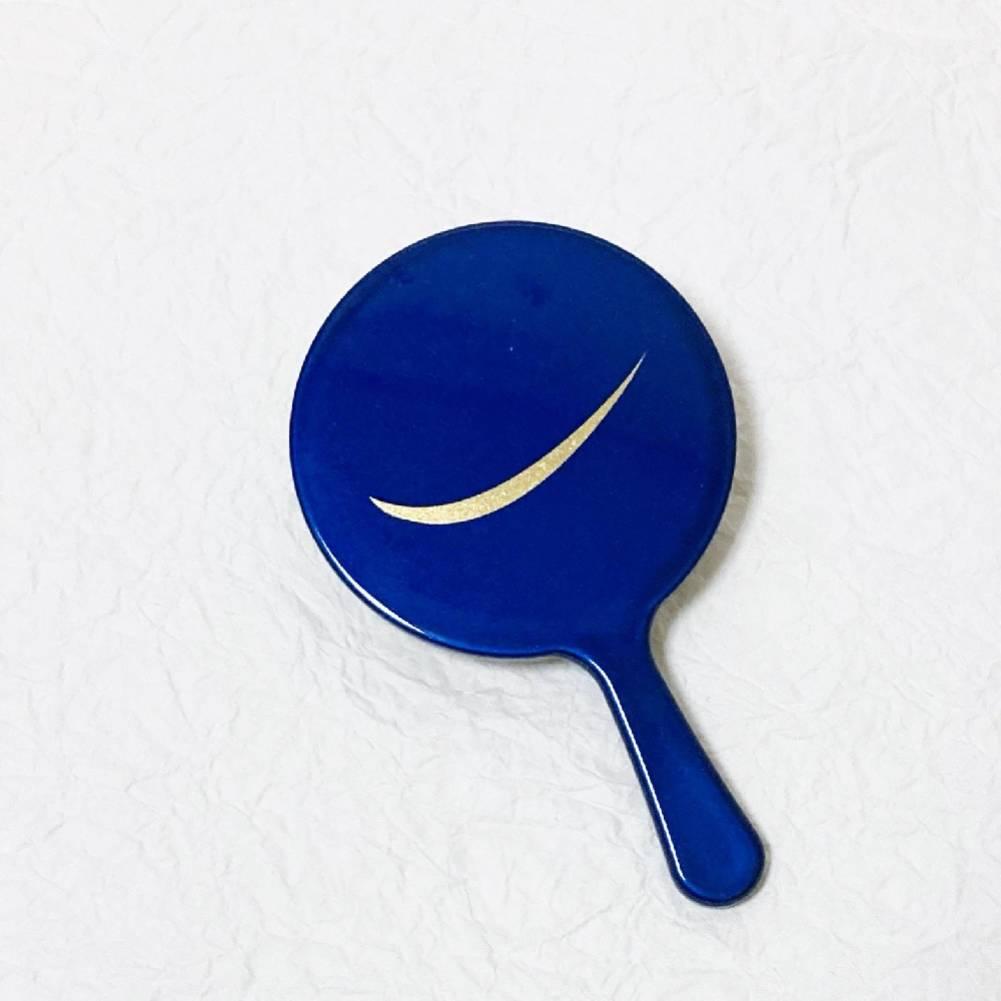 Indigo Blue Lacquered Hand Mirror Crescent Moon Design