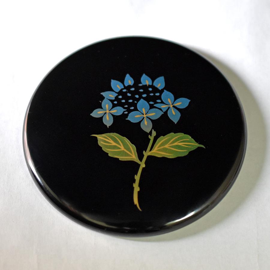 Isuke Compact Hand Mirror Hydrangea Pattern Lacquer Mirror With Bag