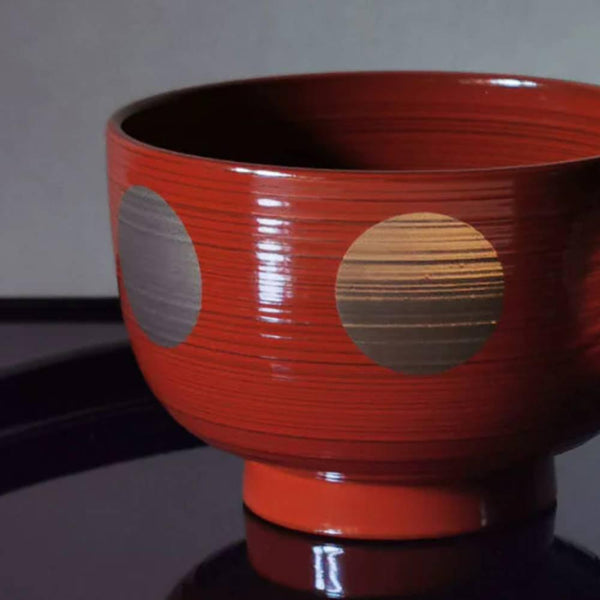 Isuke Japanese Lacquered Soup Bowls Sun & Moon Design (Set of 2)