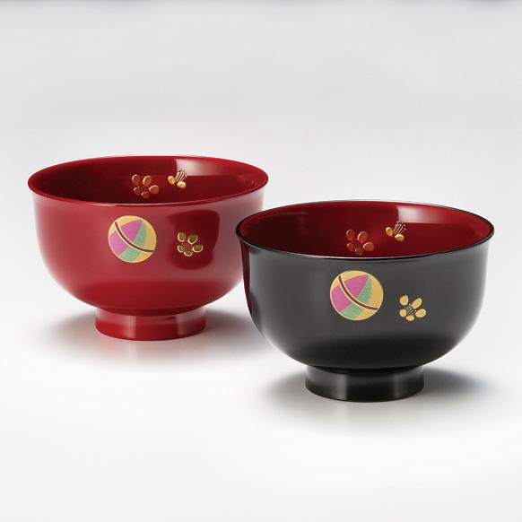 Isuke Japanese Lacquered Soup Bowls Temari Ball Design (Set of 2)