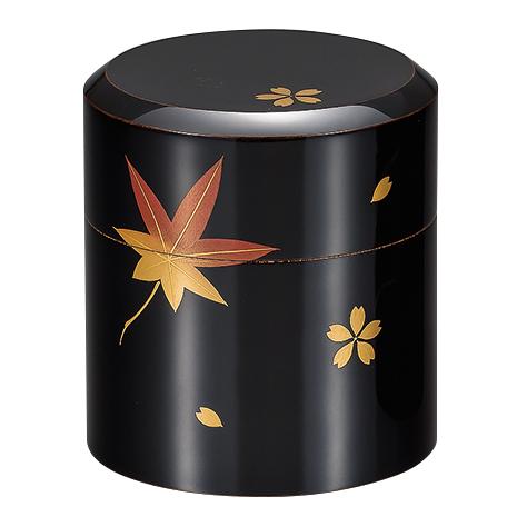 Isuke Lacquered Tea Caddy Maple & Sakura Cherry Blossom Canister