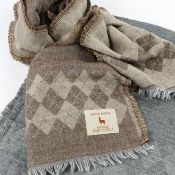 Jogan Baby Alpaca Wool Brown Double Layer Scarf Winter Wrap 38×180cm
