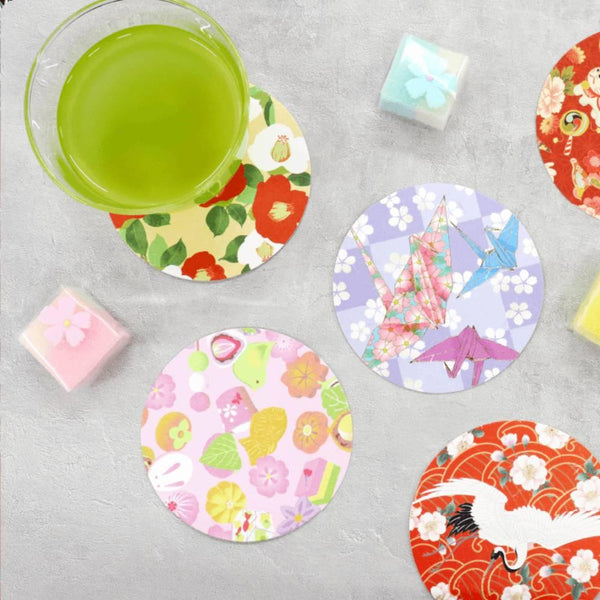 Kamiiso Kimono Beauty Coaster Retro Modern Pattern Set 4 Pieces