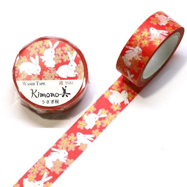 Kamiiso Kimono Washi Tape Rabbit Sakura Pattern Masking Tape