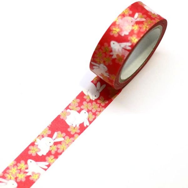 Kamiiso Kimono Washi Tape Rabbit Sakura Pattern Masking Tape
