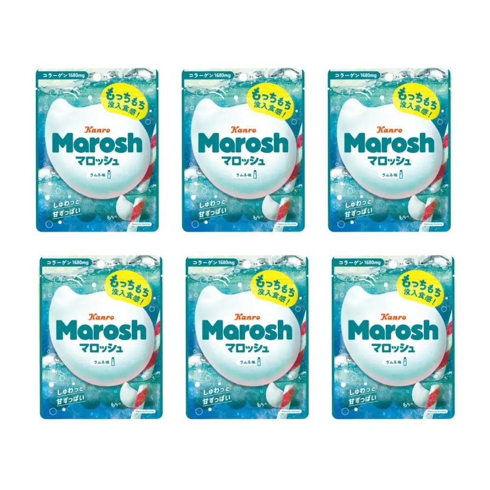 Kanro Marosh Ramune Soda Flavor Soft Chewy Gummy Candy 50g (Pack of 6)