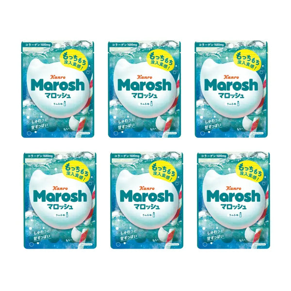 Kanro Marosh Ramune Soda Flavor Soft Chewy Gummy Candy 50g (Pack of 6)