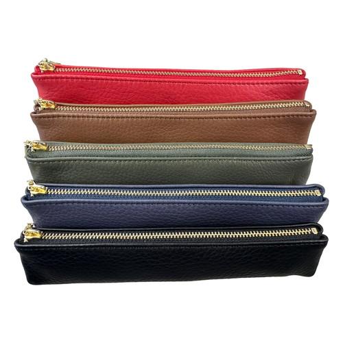 Life Genuine Leather Red Large Pen Case Nylon Lining & Zipper Closure