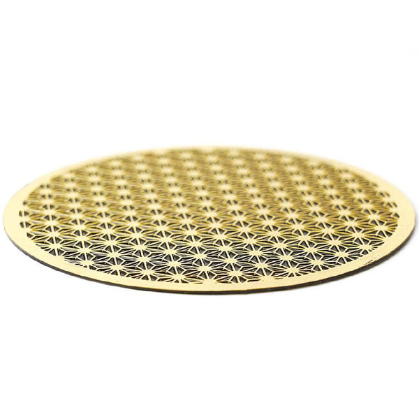Luxury Brass Coaster Japanese Design Asanoha Leaf Pattern φ8.6cm