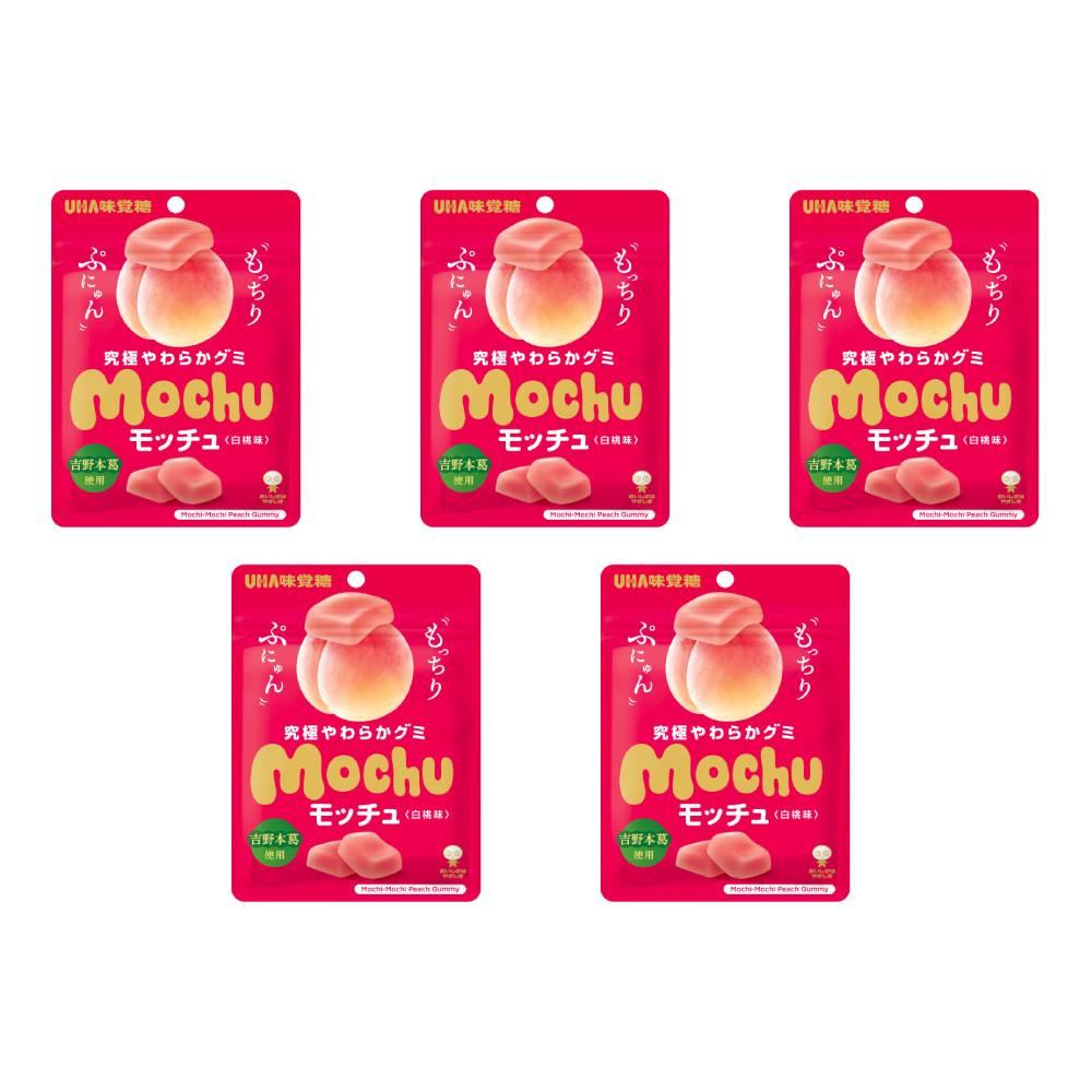 Mikakuto Mochu White Peach Flavor Chewy Gummy Candy 45g (Pack of 5)