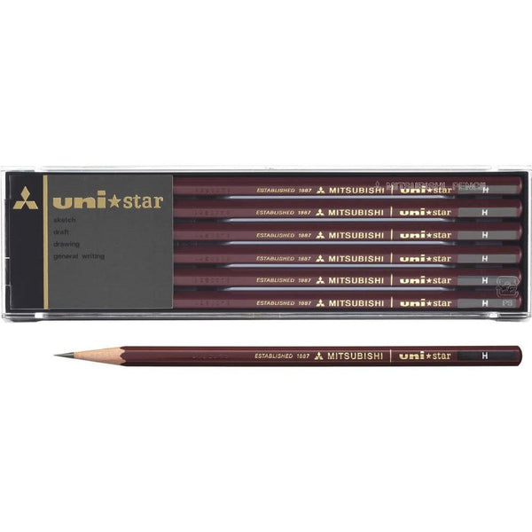 uni Mitsubishi Star Japanese Graphite Pencils H 12 Pieces