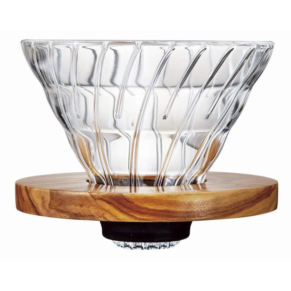 Hario V60 Glass Coffee Dripper with Olive Wood 1-4 Cups VDGR-02-OV