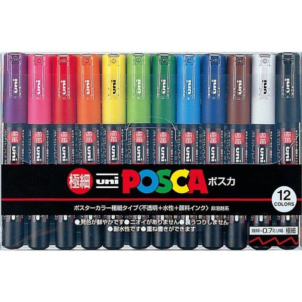 uni Mitsubishi Posca Water Pen Extra Fine Marker Set 12 Colors PC-1M12C