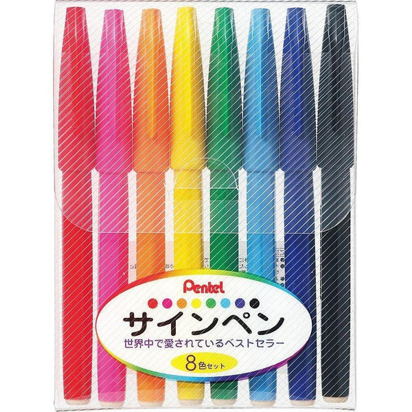Pentel Sign Pen Marker Set Fiber-Tipped 0.8mm Line S520-8 8 Colors