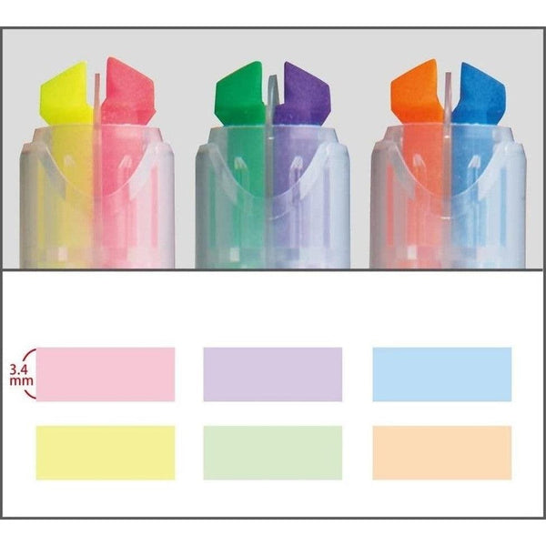 Kokuyo Beetle Tip Dual Color Highlighter Set 3 Pens (6 Soft Colors)