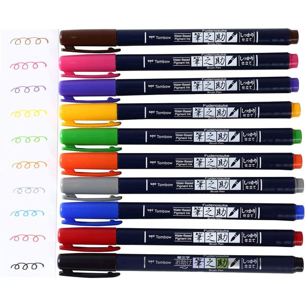 Tombow Fudenosuke Brush Pen 10 Colors WS-BH10C