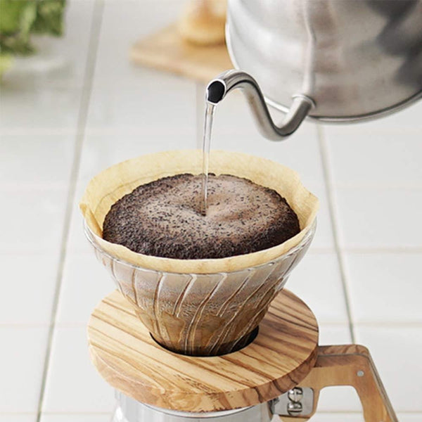 Hario V60 Glass Coffee Dripper with Olive Wood 1-4 Cups VDGR-02-OV