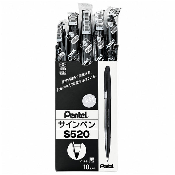 Pentel Sign Pen Black Marker S520-AD Box of 10 Pieces