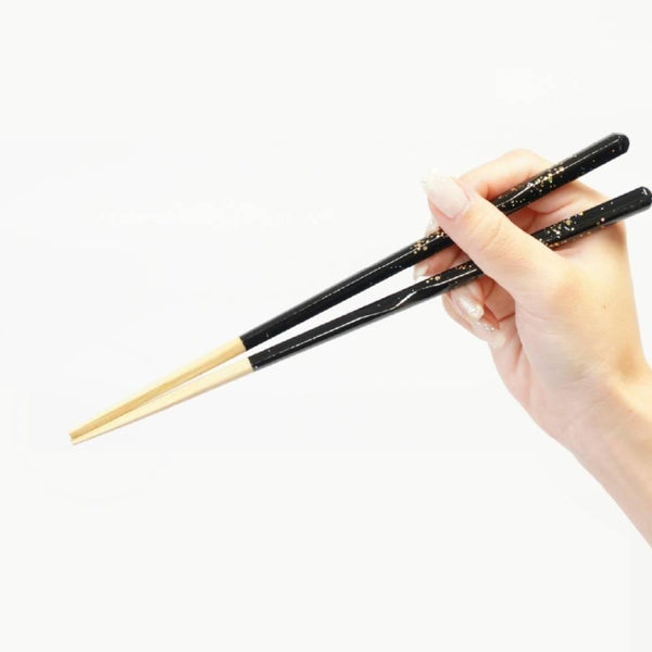 Premium Gold Glitter Black Chopsticks Non-Slip Dishwasher Safe 23cm