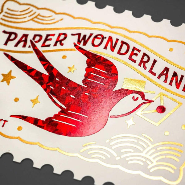 Retro Postage Stamp Shaped Postcard Foil Swallow Bird Design