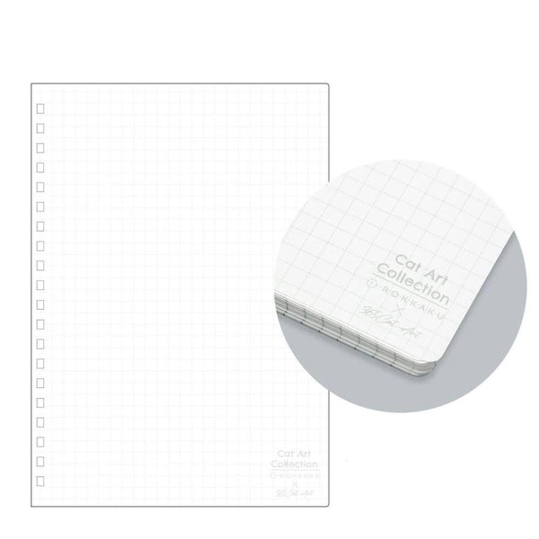 Rokkaku B6 Grid Notebook Foil Stamped Cute Cat & Fish Design