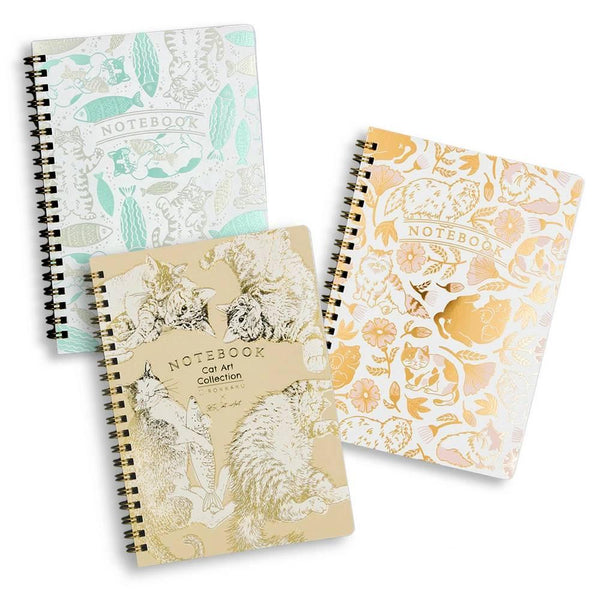 Rokkaku B6 Grid Notebook Foil Stamped Cute Cat & Fish Design