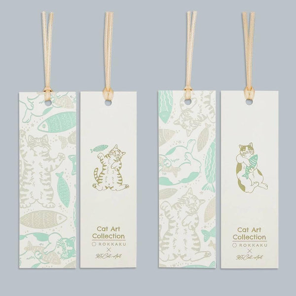 Rokkaku Bookmark Foil Stamped Cute Cat & Fish Design