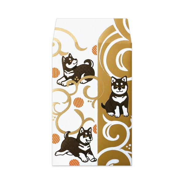 Rokkaku Short Gold Foil Decorative Envelope Shiba Dog Design 2 ct.