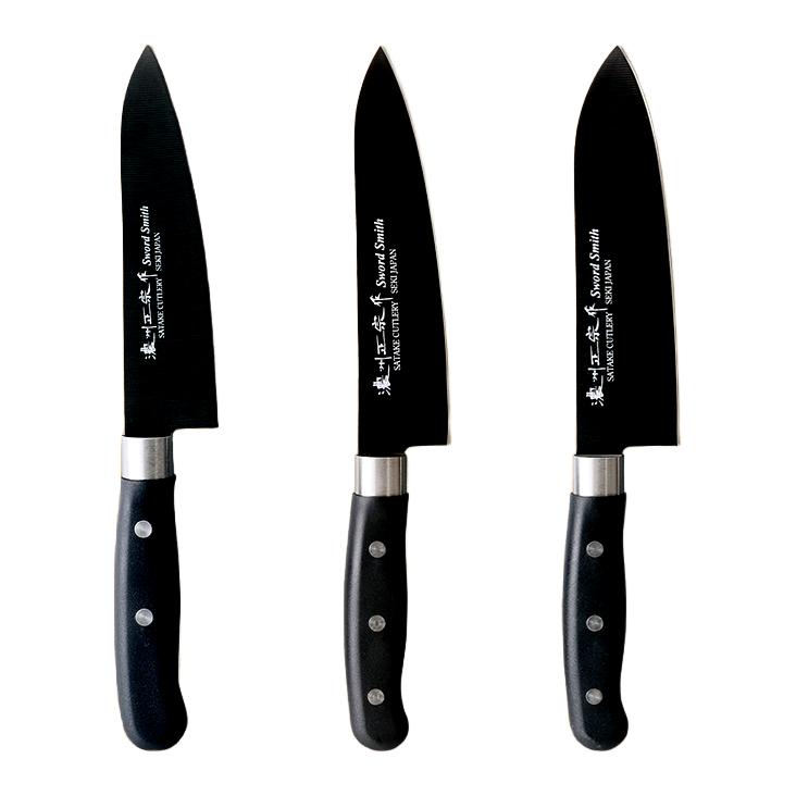 Satake Titanium Coated 3-Piece Japanese Knife Set Black Kitchen Knives