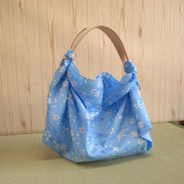 Seiran Furoshiki Blue Floating Sakura Blossoms Cotton Wrapping Cloth