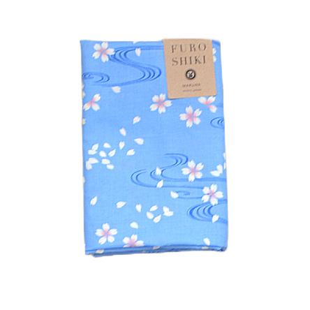 Seiran Furoshiki Blue Floating Sakura Blossoms Cotton Wrapping Cloth