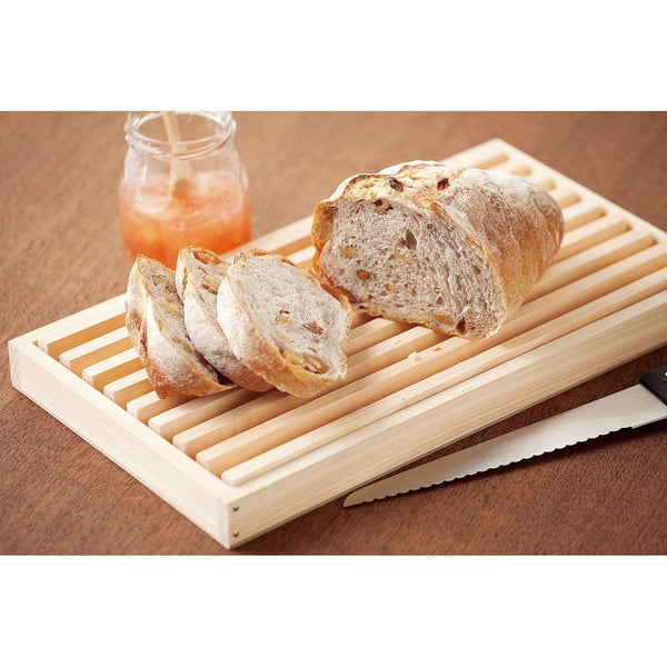 Shimanto Hinoki Cypress Wood Bread Cutting Board with Crumb Tray
