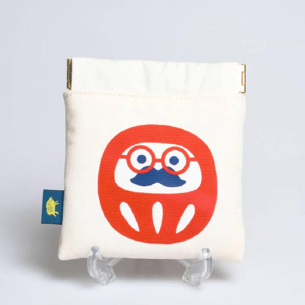 Shirakawa Daruma Cute White Cotton Small Pouch Daruma Design