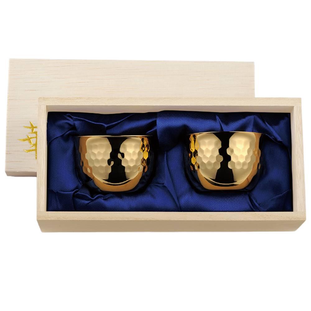 Tanabe Hand Hammered 24K Gold Plated Copper Sake Cup Pair 90ml