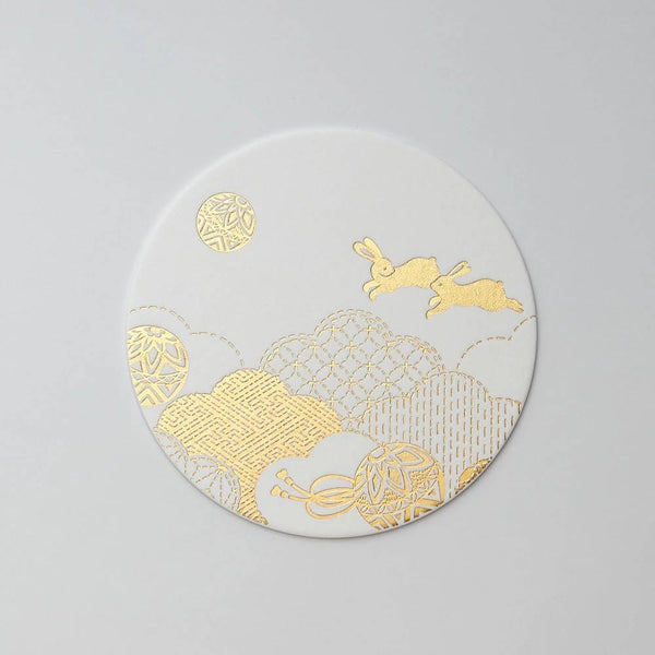 Thick Paper Coasters Elegant Gold Foil Rabbit Design 3 ct.