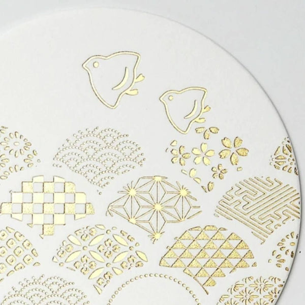 Thick Paper Coasters Elegant Gold Foil Seigaha Wave Pattern 3 ct.