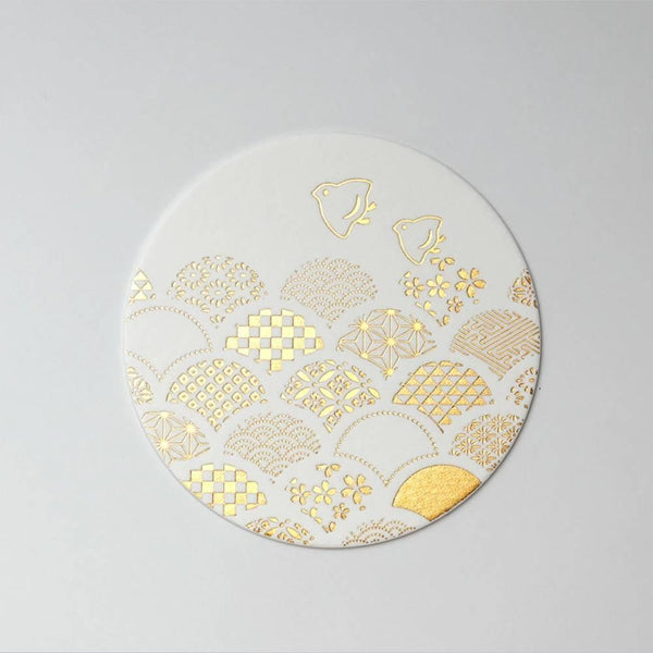 Thick Paper Coasters Elegant Gold Foil Seigaha Wave Pattern 3 ct.