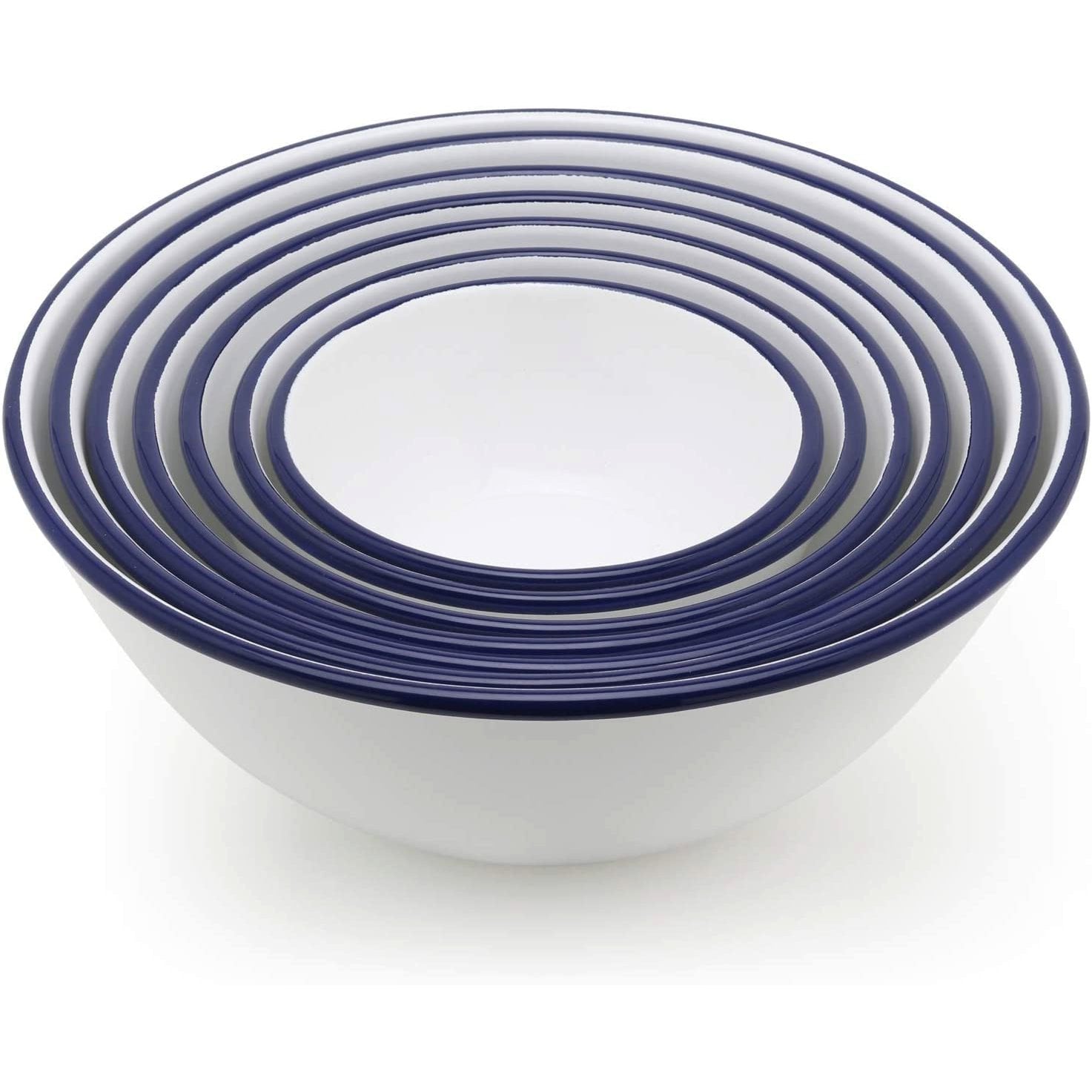 Tsuki Usagi White Enamel Bowl With Navy Blue Detailing