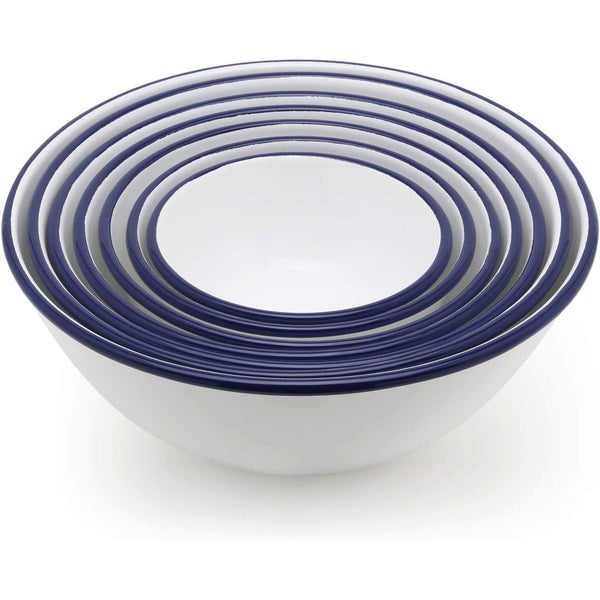 Tsuki Usagi White Enamel Bowl With Navy Blue Detailing