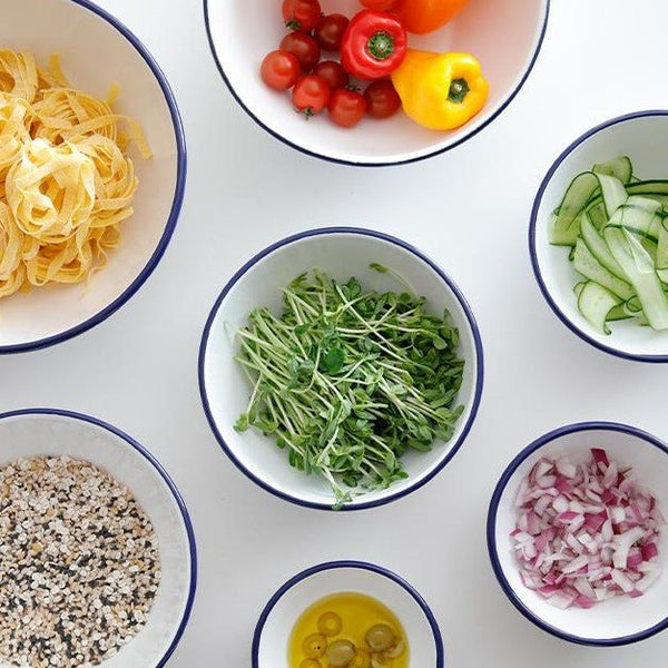Tsuki Usagi White Enamel Bowl With Navy Blue Detailing