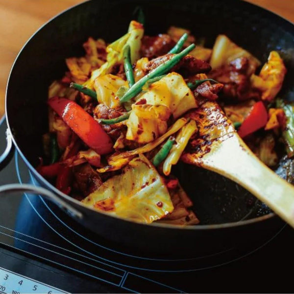 Wahei Enzo Flat-Bottomed Carbon Steel Induction Wok (1.6mm Thick) 28cm