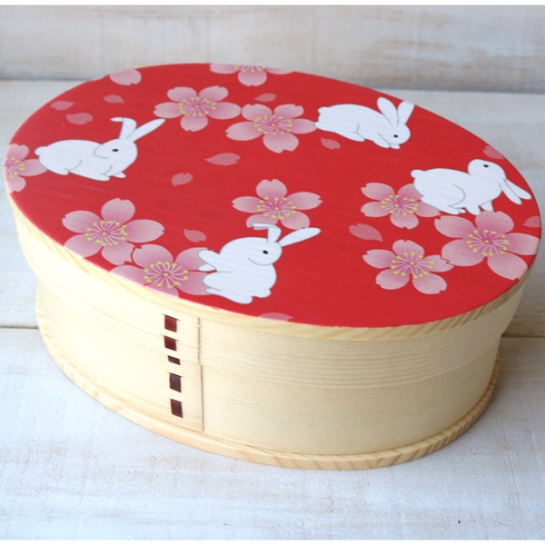 Wakacho Wooden Bento Box Rabbits & Sakura Japanese Lunch Box 700ml
