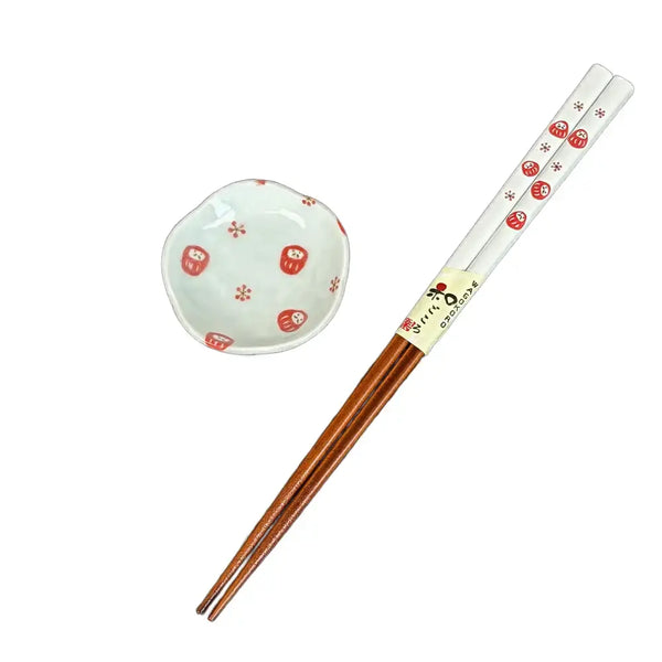 Wakasa Laquered Chopsticks With Mino Ware Small Dish Daruma 23cm