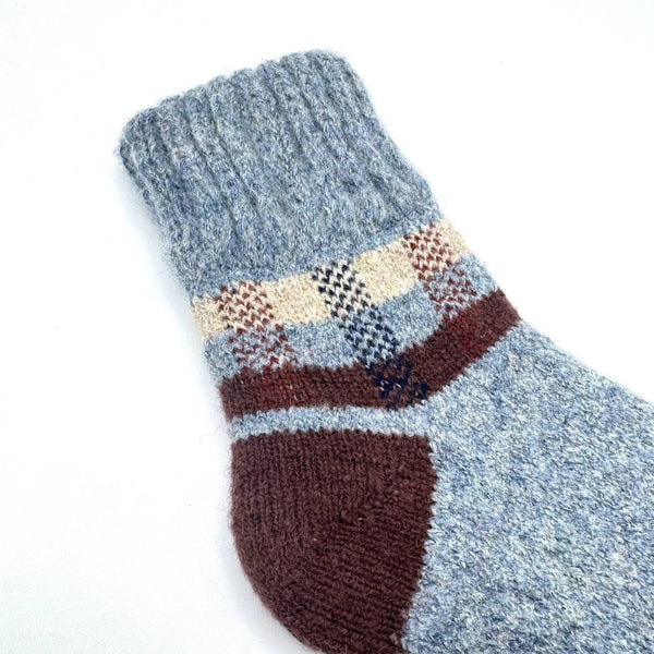 Winter Wool Thick Crew Socks Gray Checkered Warm Socks